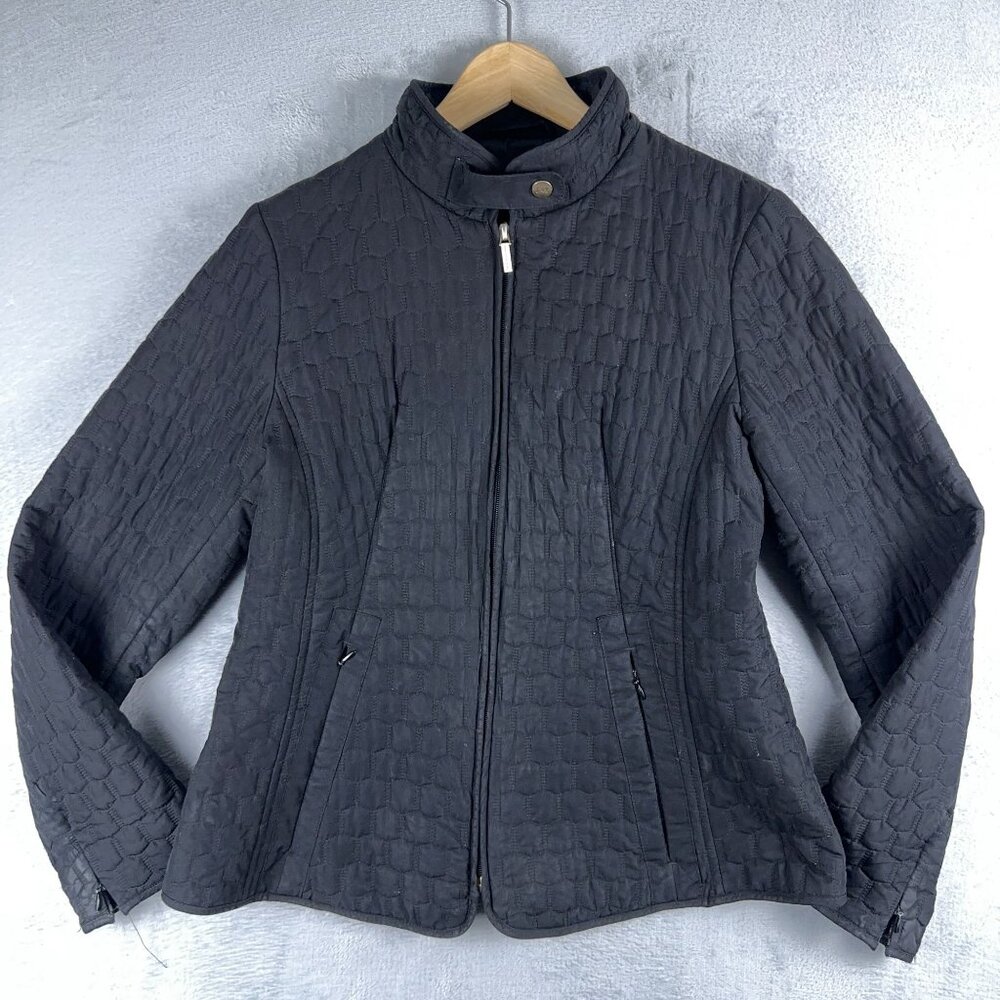 Jones New York Quilted Lined Jacket Zipper Pockets Womens Black Size Medium